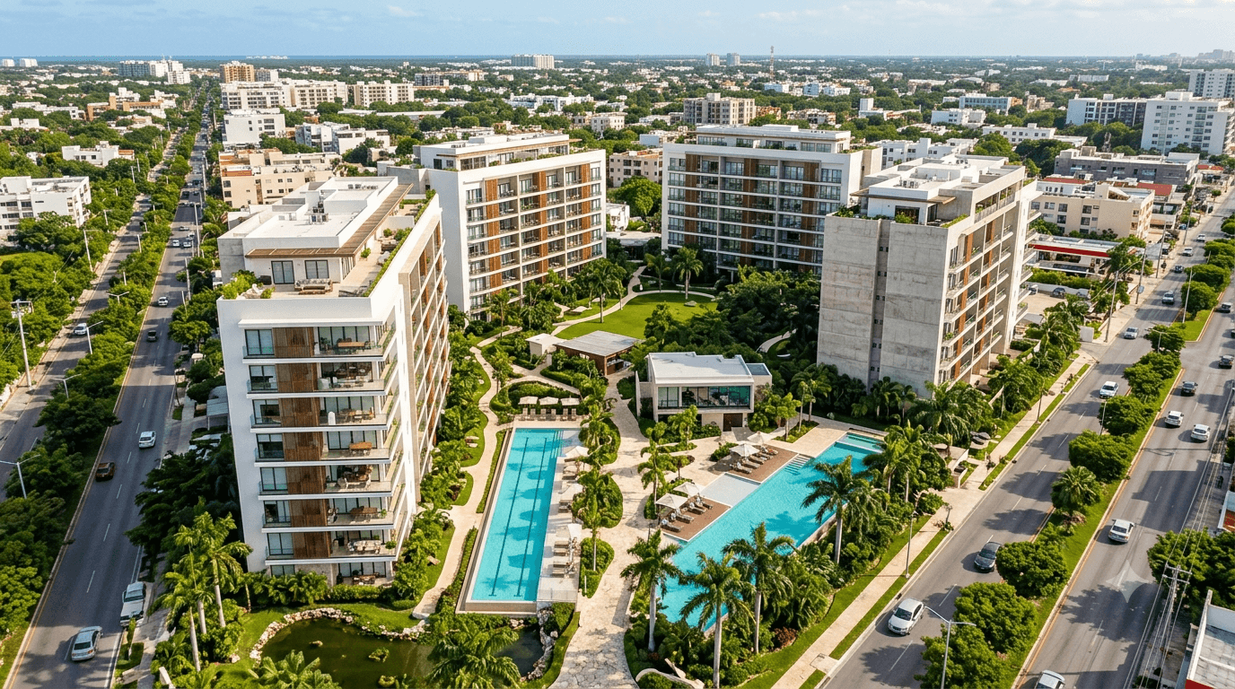 Desarrollo residencial moderno para invertir en departamentos en Cancún