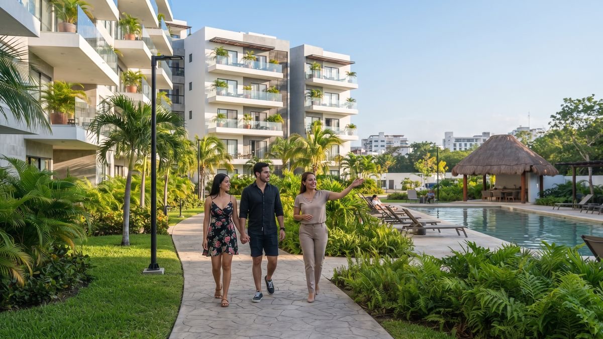 Departamentos de entrega inmediata en Cancún con áreas verdes y amenidades en zona urbana